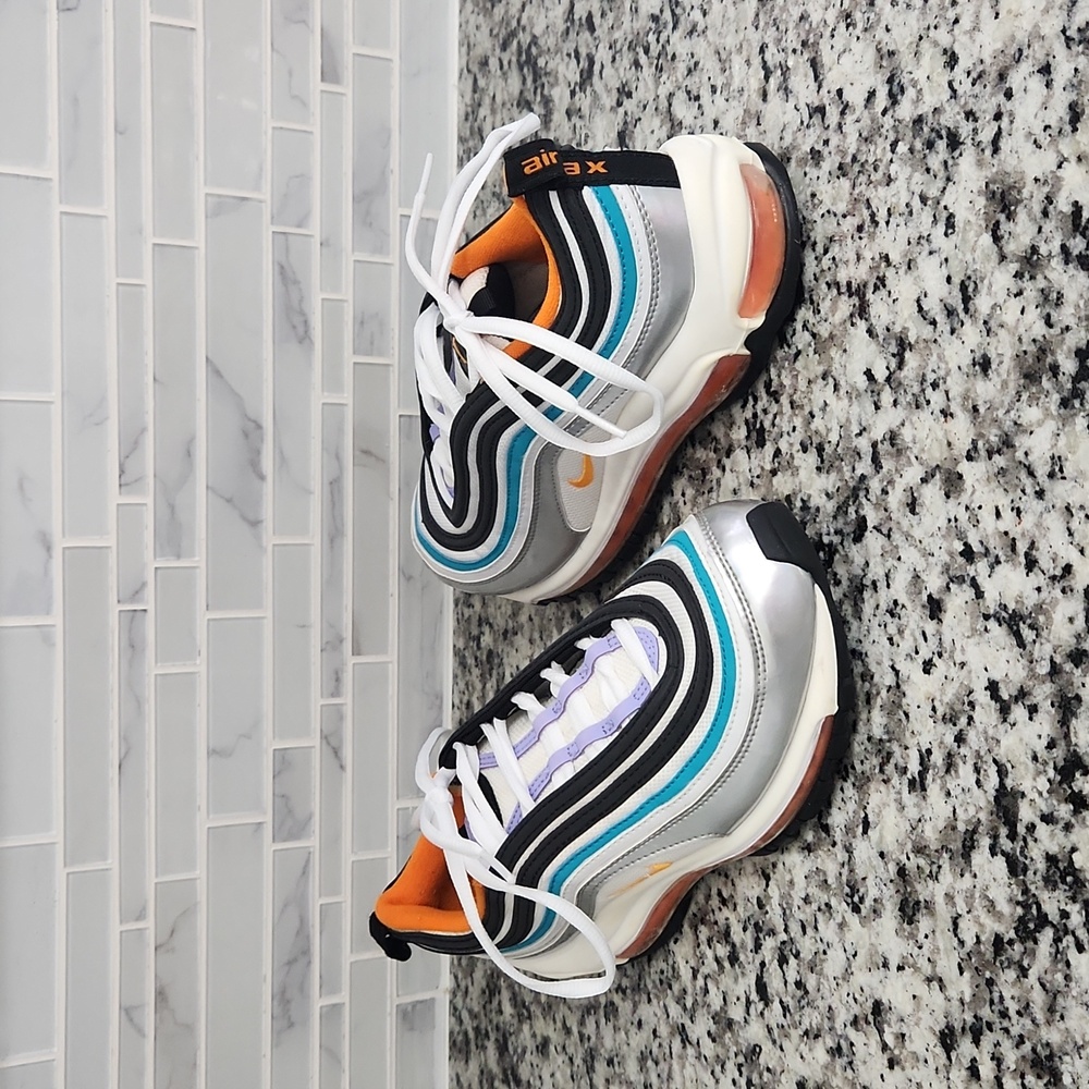 Nike Kids Air Max 97 Sneakers in Silver, Black, Teal, Orange, Purple, White